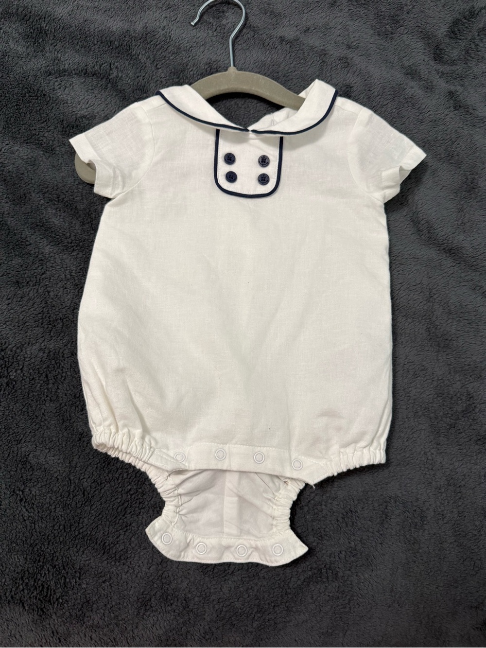 Janie and Jack White Baby Sailor Romper with Navy Trim